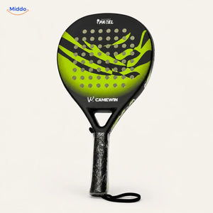 CourtMatch padelracket: geelgroen rond model van voren.