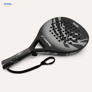 CourtMatch padelracket: grijs rond model met polsband.