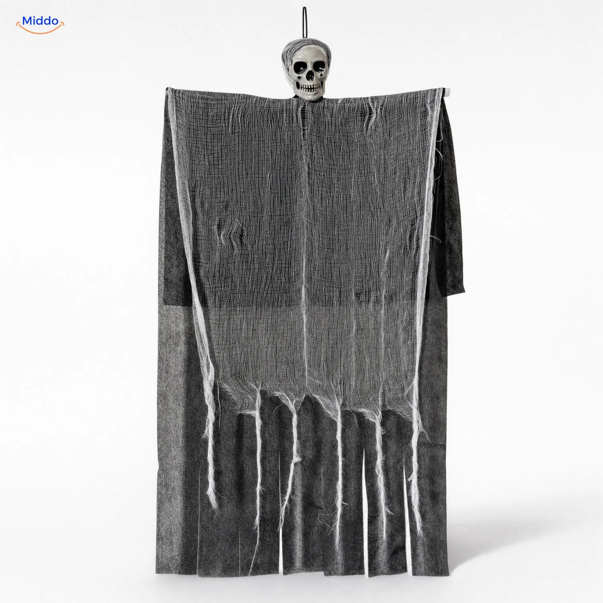 HauntCraft hangend Halloween-spook: groot grijs model op witte achtergrond.