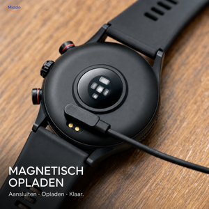 LIGE smartwatch: achterzijde met magnetische laadkabel.