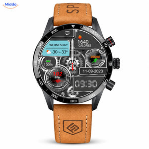 LIGE smartwatch: model met bruine leren band.