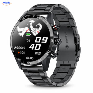 LIGE smartwatch: zwart model met stalen schakelband.