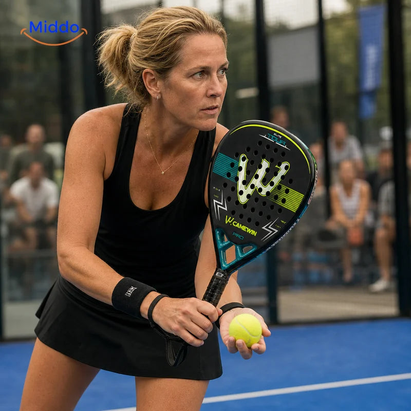 ProStrike padelracket: vrouw bereidt zich voor op een service.