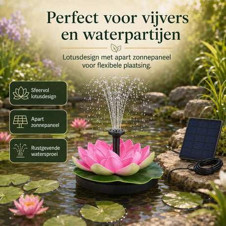 Middo Solar Oasis lotus zonnefontein met apart zonnepaneel voor vijvers en waterpartijen