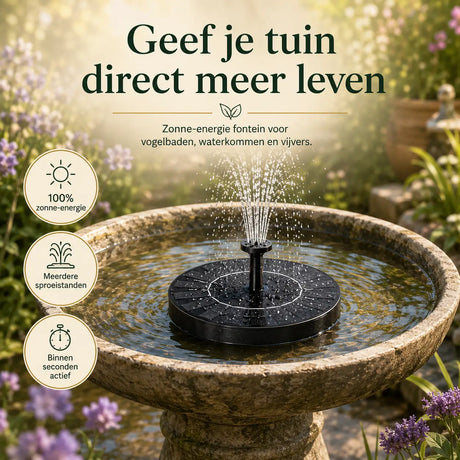 Middo Solar Oasis zonnefontein in vogelbad voor een levendige tuin met zacht stromend water