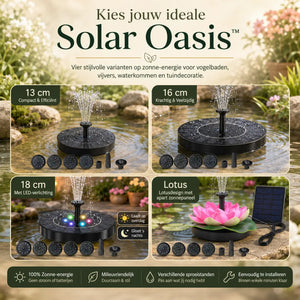 Middo Solar Oasis varianten 13 cm, 16 cm, 18 cm en lotus voor vogelbaden en vijvers