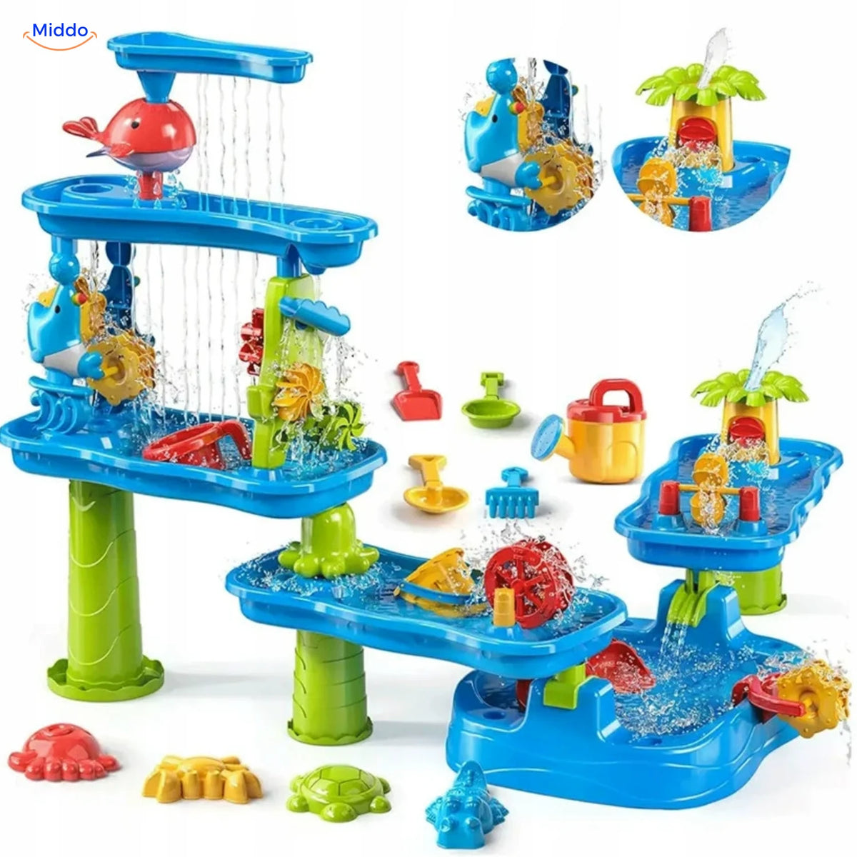 SplashPlay water- en zandspeelgoed: combinatie van watertafel en losse speelbakken.