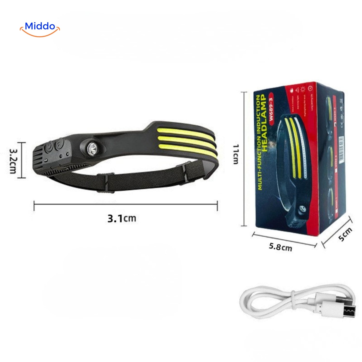 nightray hoofdlamp afmetingen en verpakking variant www.middo.nl