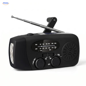 Noodradio met solar, zwengel en zaklamp zwart