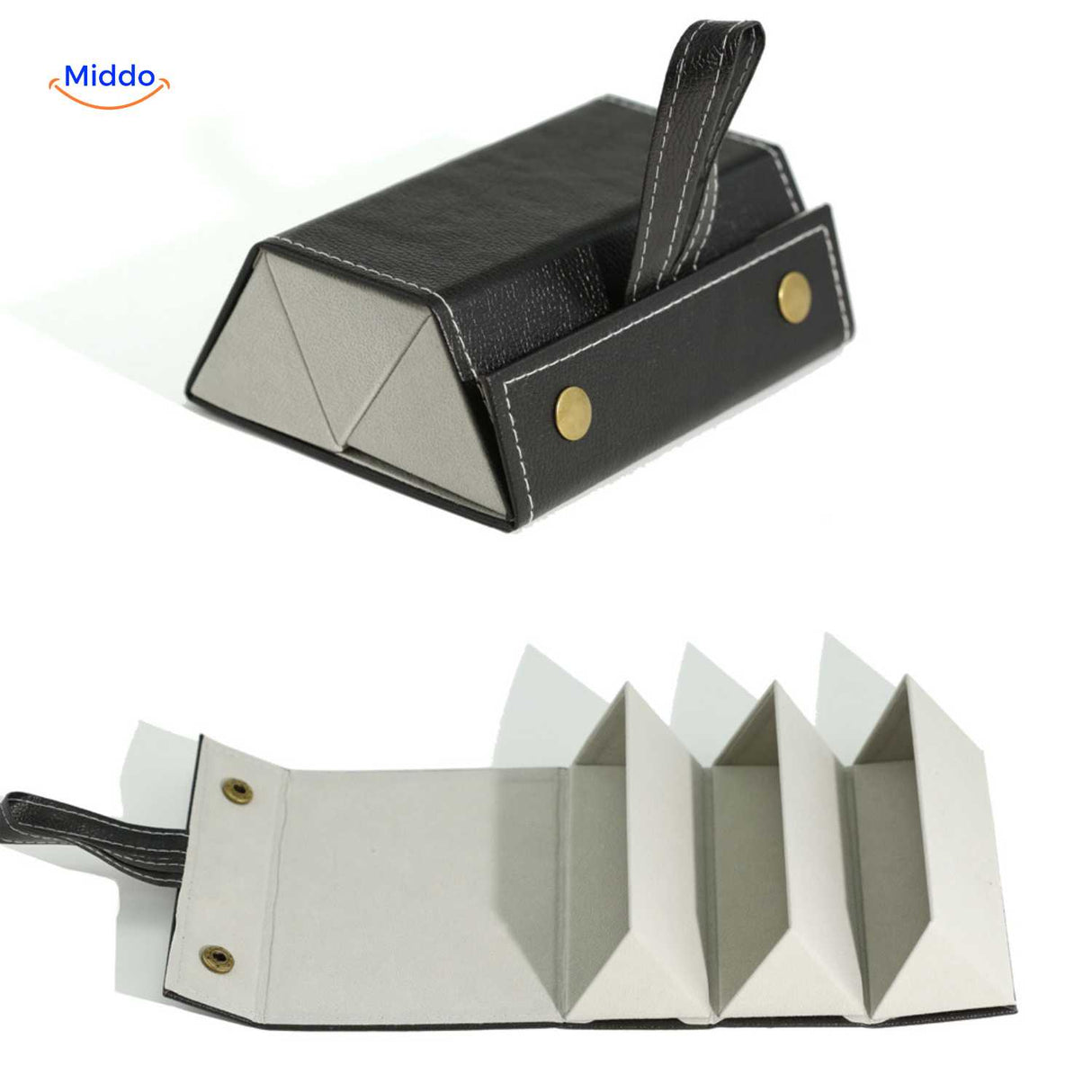 optigarde brillenkoker zwart 3 vaks vouwbare brillendoos www.middo.nl