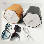 optigarde brillenkoker zwart en caramel 6 vaks met brillen display www.middo.nl