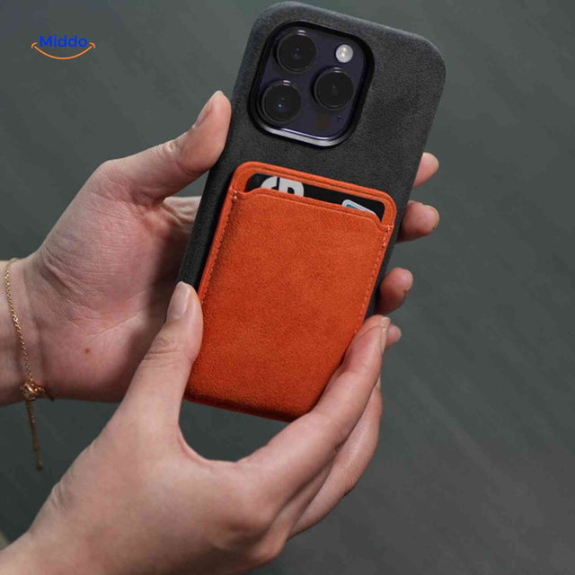 oranje magnetische portemonnee kaarthouder slanke telefoon achtervak ontwerp www.middo.nl