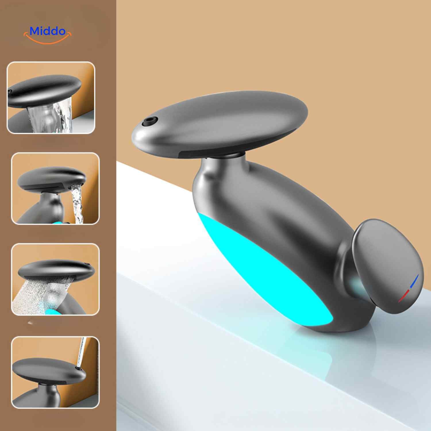 penguino kraan donkergrijs modern waterbesparende luxe badkamerkraan www.middo.nl