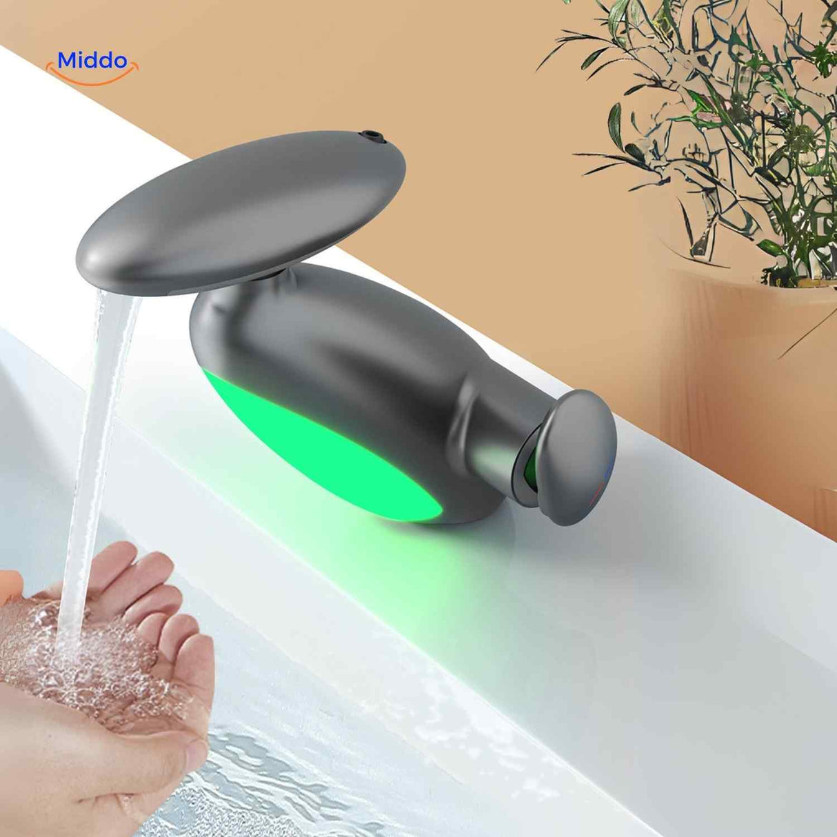 penguino kraan groen led waterbesparende handwas badkamerkraan www.middo.nl