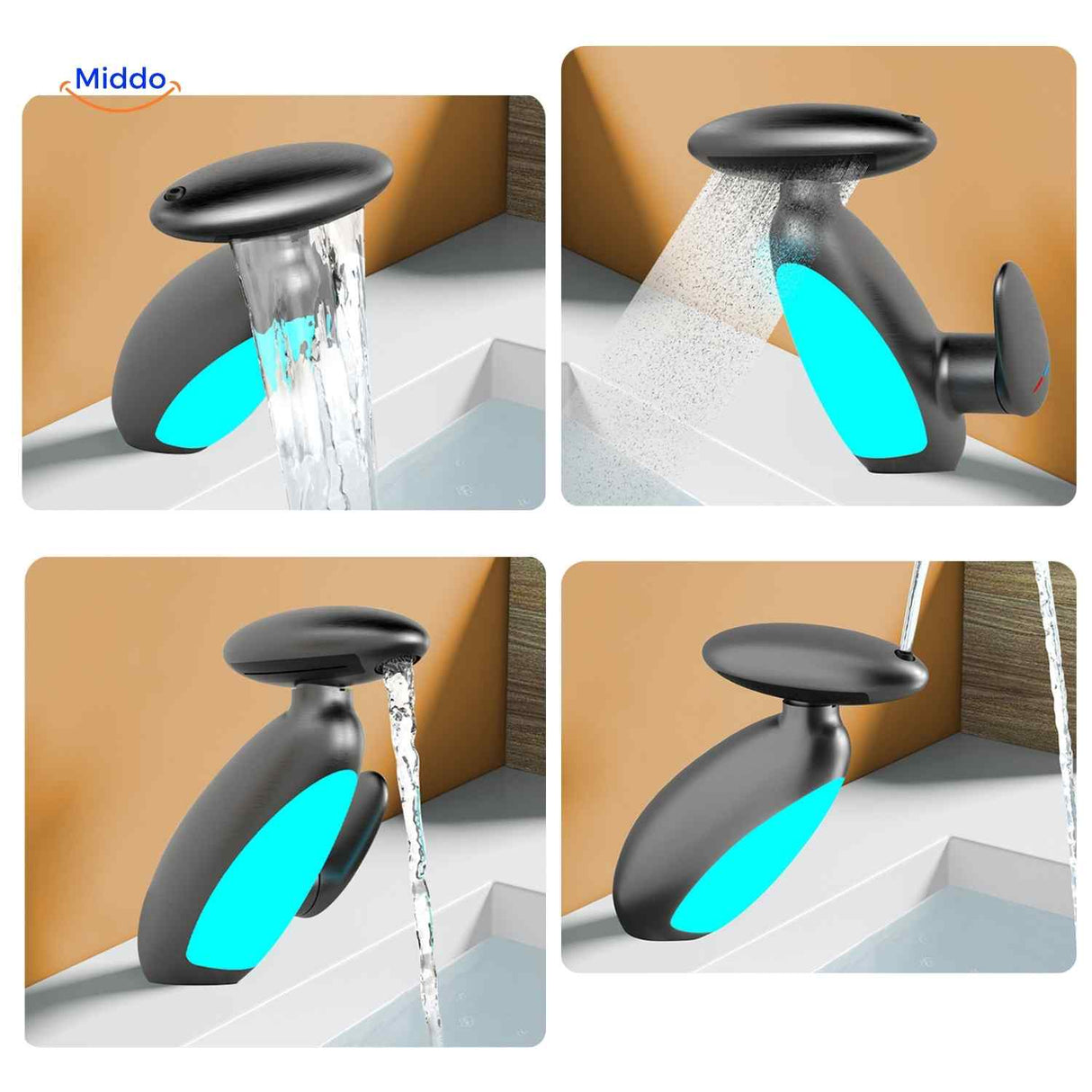 penguino kraan mat zwart waterbesparende multifunctionele badkamerkraan www.middo.nl