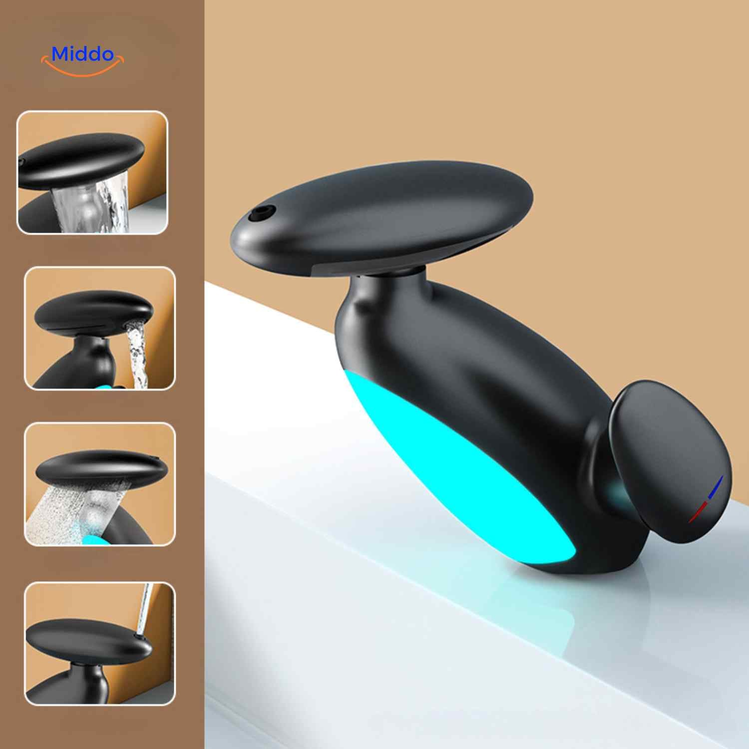 penguino kraan zwart modern waterbesparende luxe badkamerkraan www.middo.nl