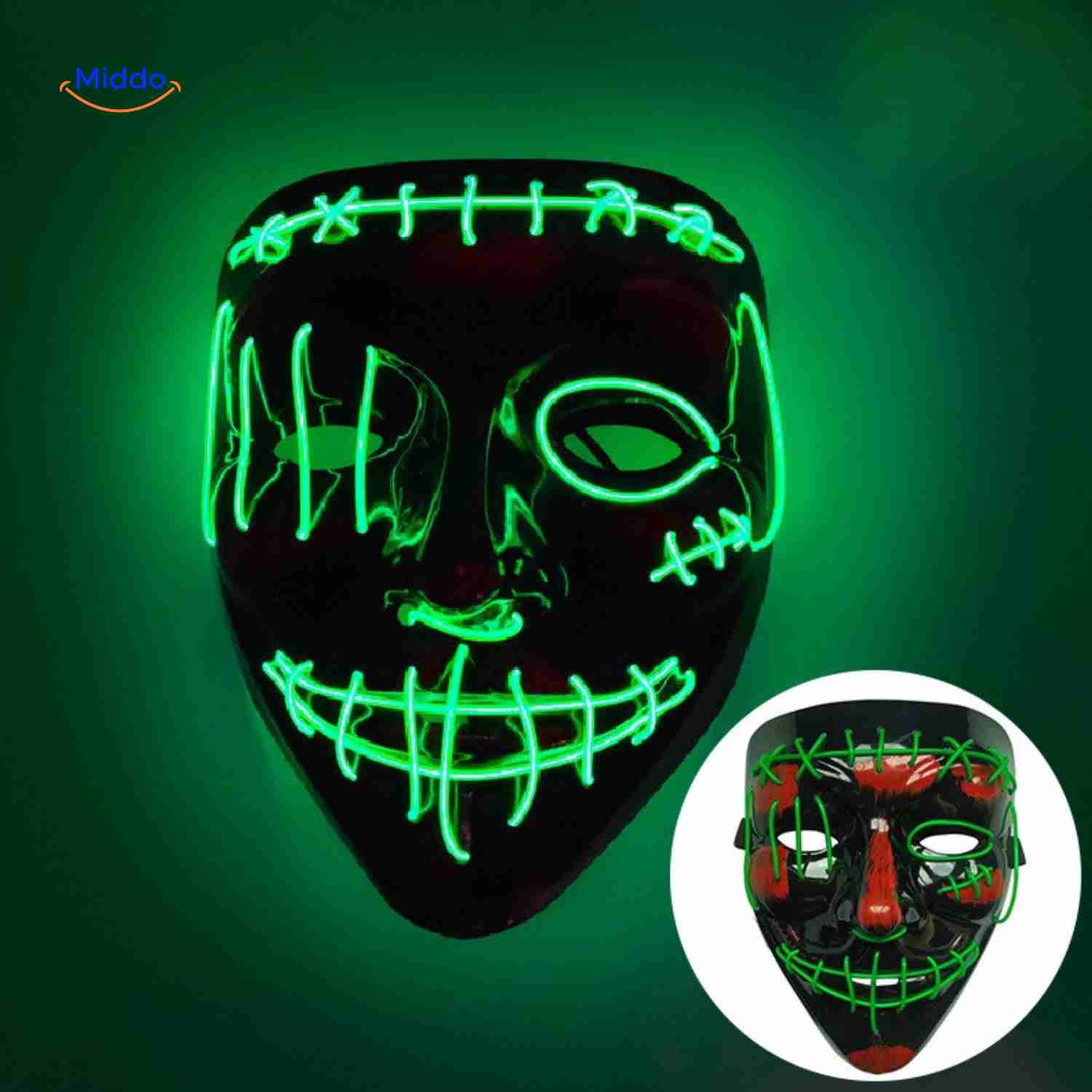 phantomglow masker led groen lichtend stitch griezelmasker www.middo.nl