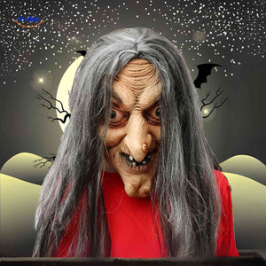 phantomix masker klassiek heksenmasker met lang grijs haar en bochelneus www.middo.nl