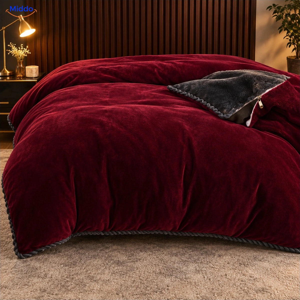 Fluwelen pluche dekbedovertrek - Bordeaux | Donkere keerzijde in de slaapkamer