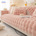 Roze en witte bankbescherming met kussens, bankhoes.