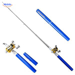 Blauwe PocketPro hengel set met reel, perfect voor reizen en vakantie.