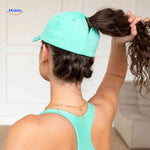 ponylite pet achterkant mintgroene cap met haaropening staartenstijl www.middo.nl