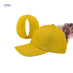 ponylite pet gele hoogstaart cap voor meisjes vrouwelijk en stijlvol www.middo.nl