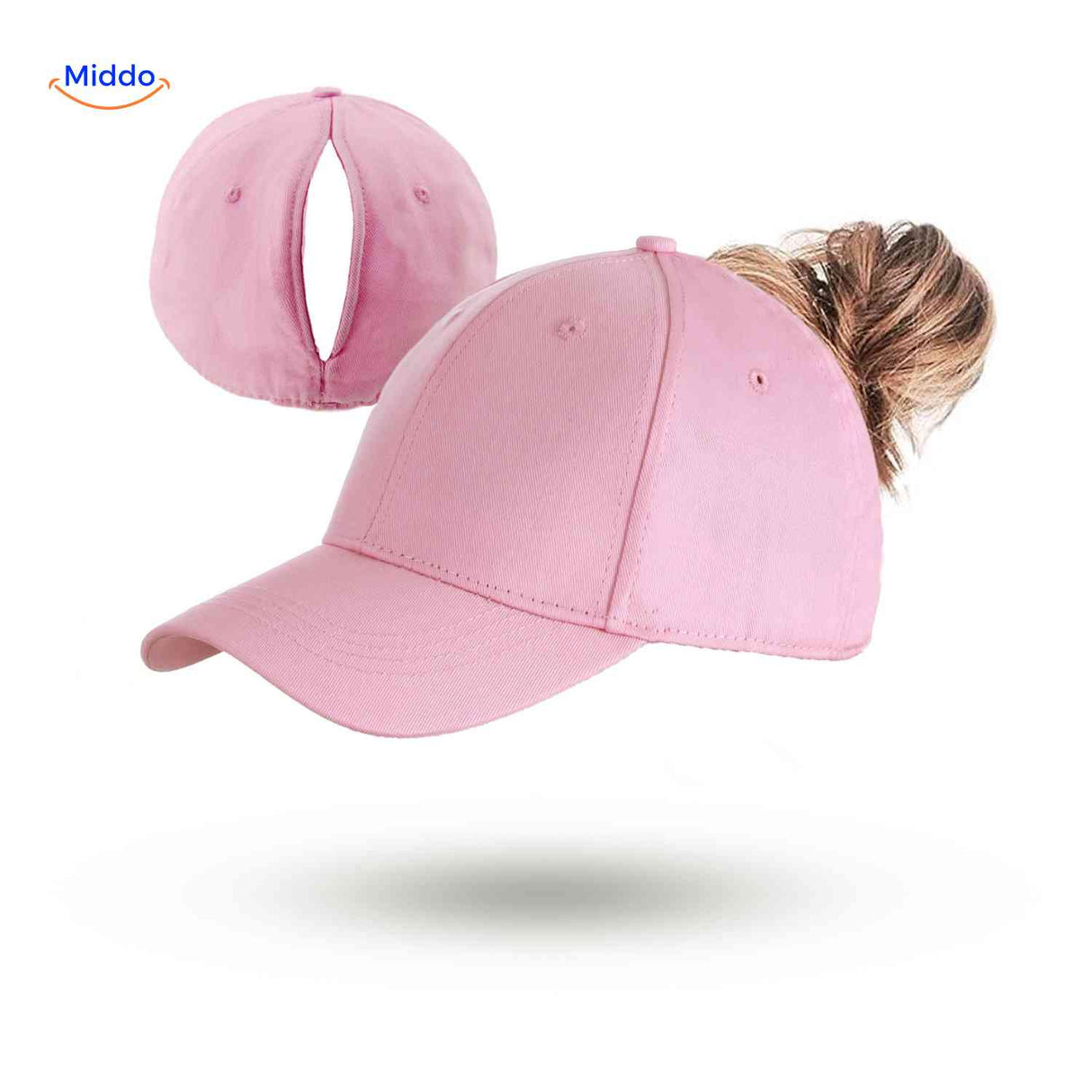 ponylite pet roze dames cap met haaropening pony hoedje sportief zomerstijl www.middo.nl