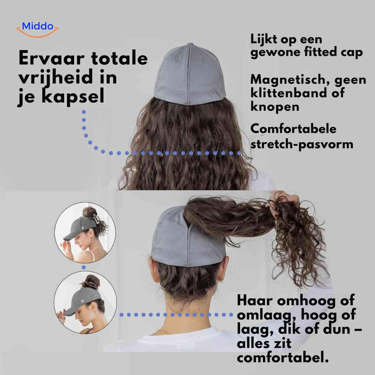 ponylite pet uitleg haarvrijheid magnetische haarsleuf comfort fit www.middo.nl