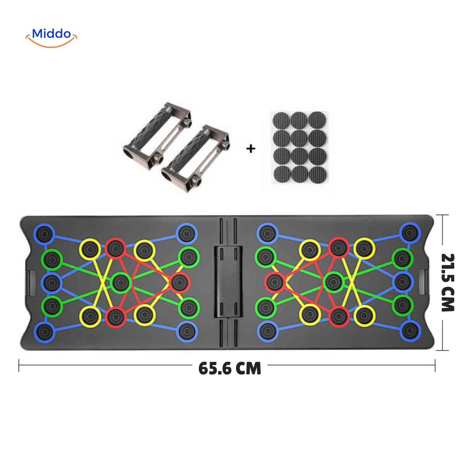 powerfit push up board met afmetingen en handgrepen www.middo.nl
