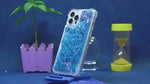 GlowSand Telefoonhoesje met blauwe glitter vloeistof en sparkle look www.middo.nl