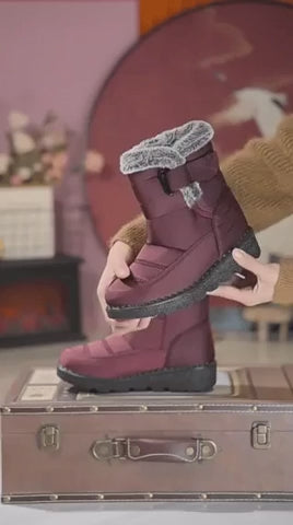 SnowLuxe Boots rood waterdicht sneeuwlaarzen met bont www.middo.nl