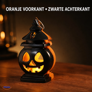 Zwarte achterkant van PumpkinGlow™ met de oranje voorkant zichtbaar aan de rand