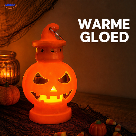 PumpkinGlow™ halloweenpompoenlantaarn met heksenhoed en warme gloed