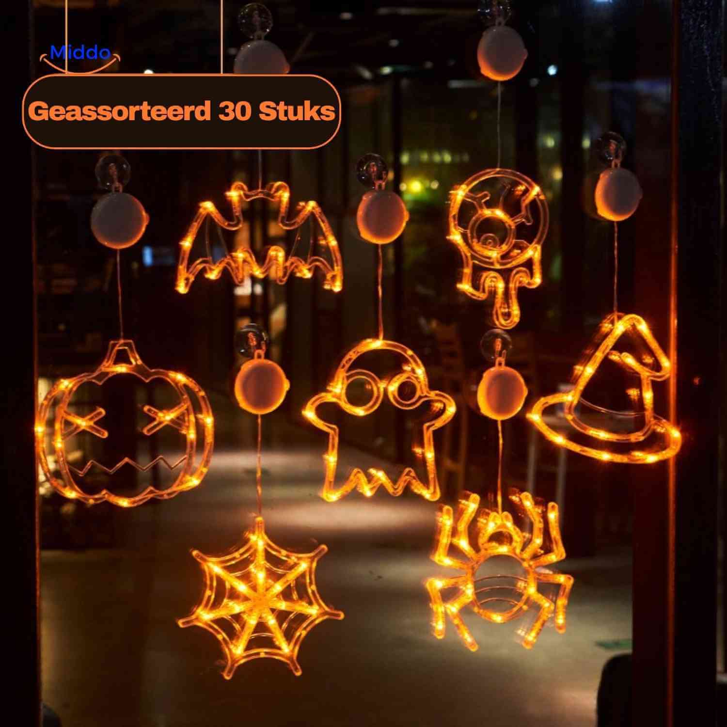 pumpkoglow lamp halloween lichtsnoer geassorteerd 30 stuks raamdecoratie www.middo.nl