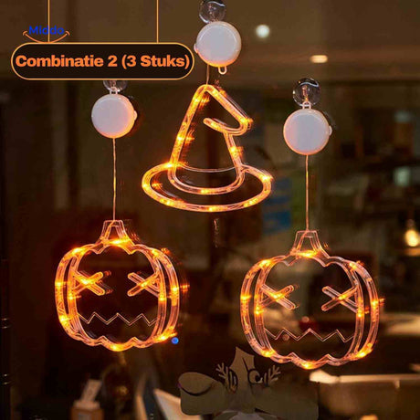 pumpkoglow lamp halloween lichtsnoer raamdecoratie pompoen heksenhoed set www.middo.nl
