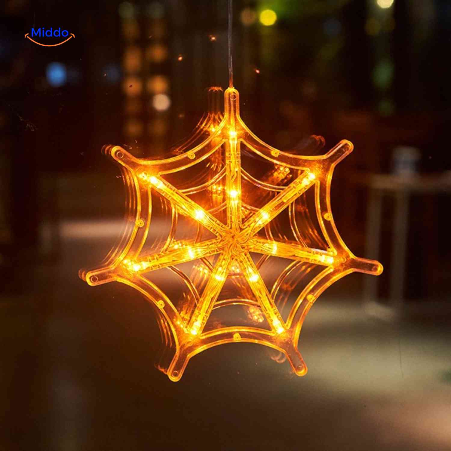 pumpkoglow lamp halloween lichtsnoer spinnenweb oranje led raamdecoratie www.middo.nl