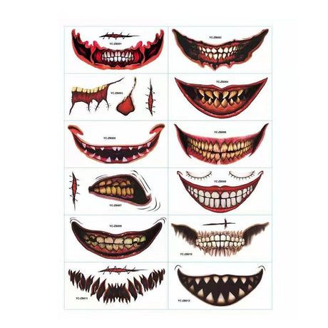Realistische horror-grijns tattoo-ontwerpen voor Halloween.