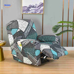 reclinex bankhoes abstract blauw en wit patroon met turquoise accenten www.middo.nl