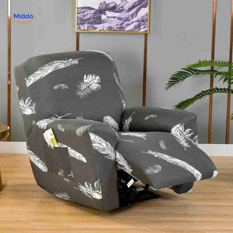 reclinex bankhoes donkergrijze hoes met witte veren motief voor relaxstoel www.middo.nl