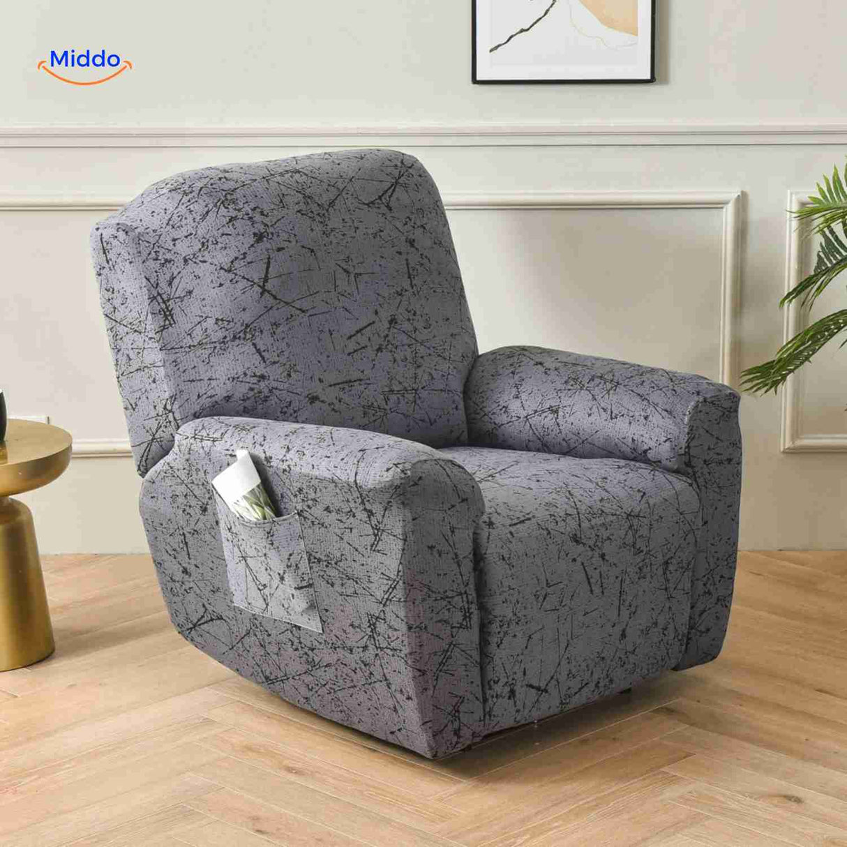 reclinex bankhoes grijze hoes met zwarte spatten modern design www.middo.nl