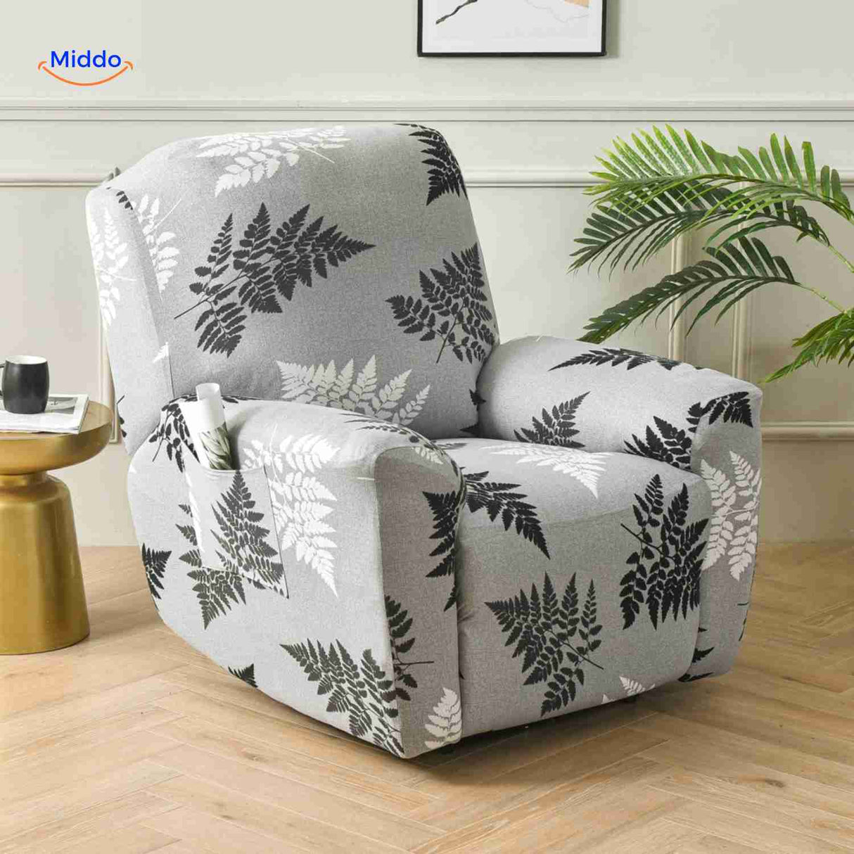 reclinex bankhoes lichtgrijs met varenbladeren natuurprint voor relaxstoel www.middo.nl