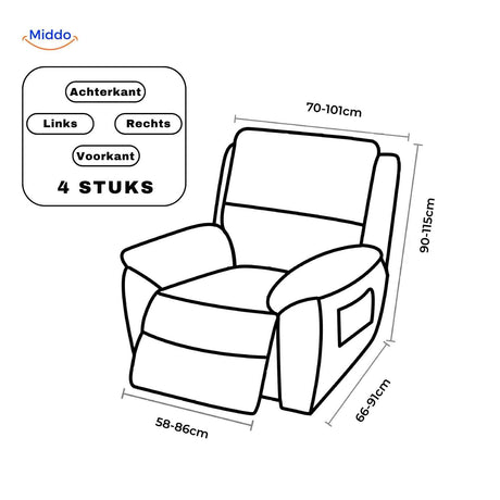 reclinex bankhoes maatvoering 4 stuks met afmetingen voor relaxstoel www.middo.nl