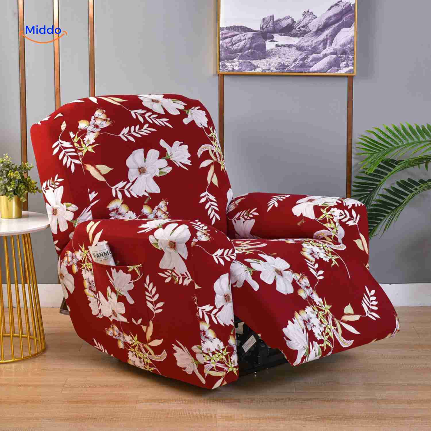 reclinex bankhoes rood met witte bloemen romantische fauteuilhoes www.middo.nl