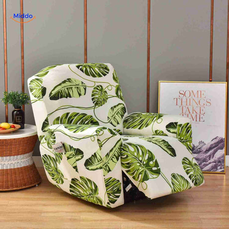 reclinex bankhoes wit met grote groene monstera bladeren natuurlijke stijl www.middo.nl