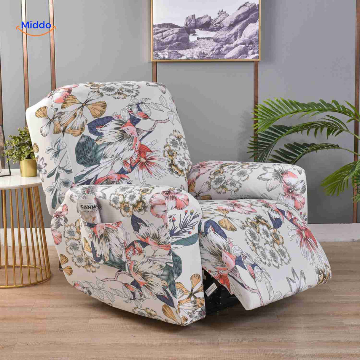 reclinex bankhoes witte hoes met flamingo en bloemen design www.middo.nl