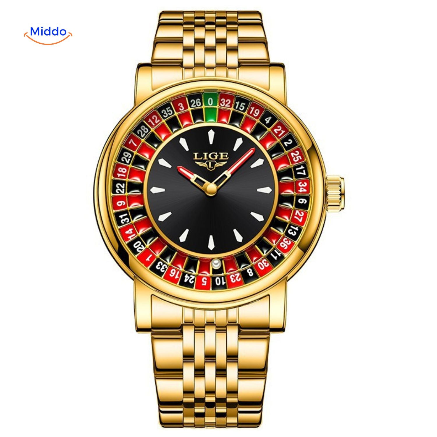 roulettix horloge goud metalen band www.middo.nl