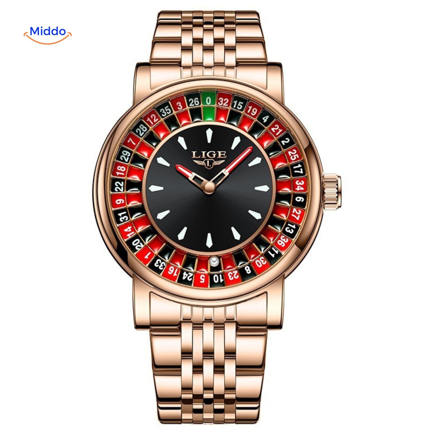 roulettix horloge rosegoud metalen band www.middo.nl