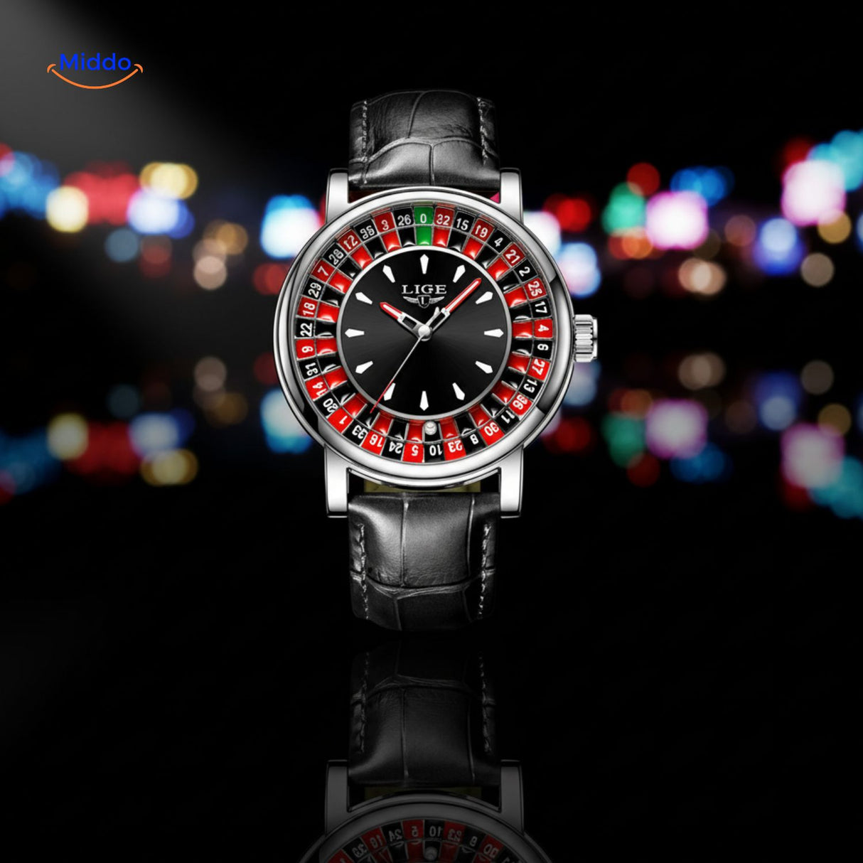 roulettix horloge zilver leren band www.middo.nl