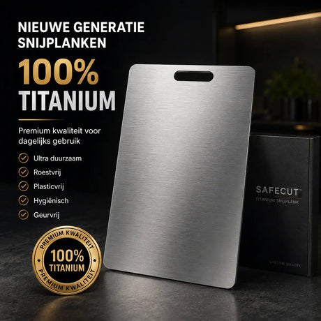 Premium SafeCut™ 100% titanium snijplank van Middo met roestvrij en geurvrij snijoppervlak
